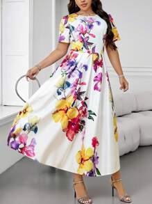 Modelyn Plus Size Short Sleeve Round Neck Fashionable Dress, Suitable For Summer - Multicolor - View 5