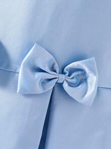 Tween Girls Floral Lace Collar Design Ruffle Hem Bow Accent Dress - Blue - View 5