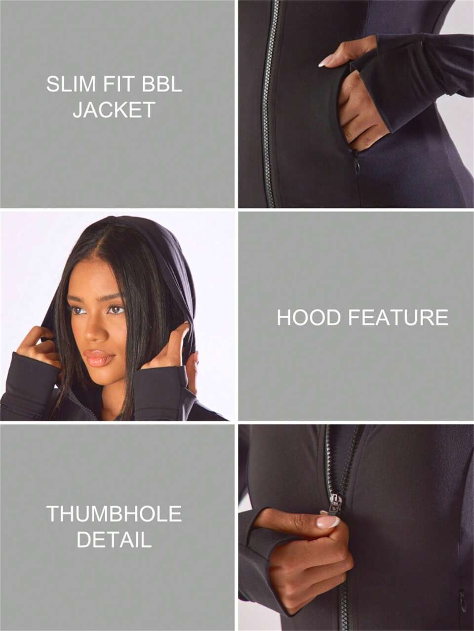 Veste zippée à capuche ajustée avec poches, active, confortable, pour le sport et la gym