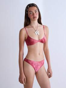 COUREZ 扎染圆领上衣搭配高腰泳裤比基尼套装/女士夏季度假泳装 Y2K 复古风 - 紅色 - 查看 5