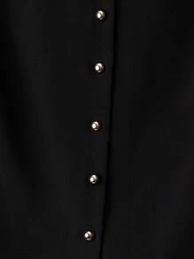 SHEIN LUNE 女士休闲宽松夏季蕾丝拼布纽扣无袖上衣，日常穿着 - 黑色 - 查看 3