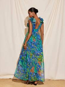 TIYA 热带印花雪纺V领荷叶边开叉长裙女款夏季度假 - 彩色 - 查看 1