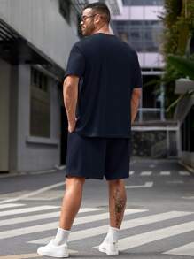 EASEVO 男士加大码简约圆领短袖上衣和短裤套装，日常休闲夏季服装