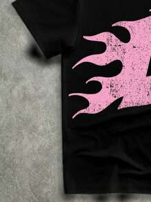 Manfinity Roghcode OEM 宽松数码全身印花T恤（宽领口） - 黑色 - 查看 4