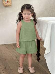 LMoss Kids 2 Stücke/Set Baby Mädchen einfarbiges Rundhalsausschnitt Lässig Top und Shorts Set