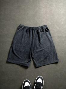 PAVTROS Manfinity Streetrush 男士纯色抽绳腰袋夏季休闲短裤，适合返校季、Emo 风格和 2000 年代风格 - 黑色 - 查看 9