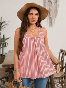 EMERY ROSE Plus Size Striped Top Cami Tunic Tops, Fashion Summer Wear Plus Size Striped Tank Top Plus Size Summer Tops Summer Tank Tops - Pink - View 5