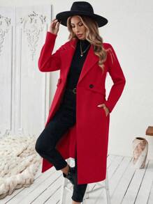 Franclia Plus Size Women's Classic Casual Minimalist Large Lapel Cinched Waist Button Pocket Wool Blend Long Coat, Autumn/Winter