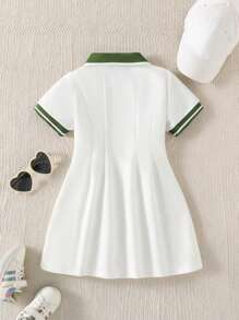 SHEIN 女童马球领针织连衣裙，网球裙，舒适简约甜美风格，适合春夏季，返校季 - 白色 - 查看 2