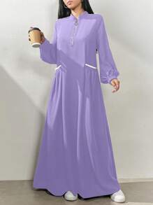 Al Najma Women's Zipper Long Sleeve Fashion Pockets Gentle & Elegant Arabian Style Dress, Casual Sporty For Casual Daily/Work/Back To School, Maxi Length Arabian Dresses