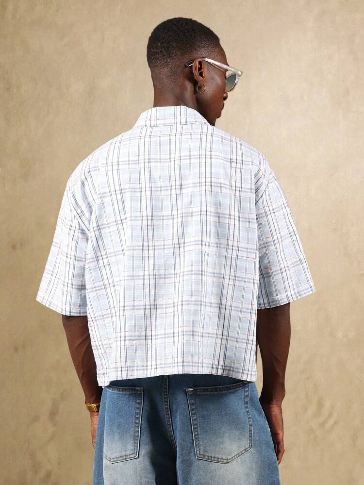 Kurzärmliges Button-Down-Hemd aus Baumwolle mit Karomuster