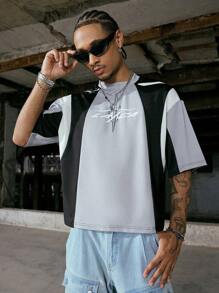 PAVTROS Manfinity Streetrush T-shirt style de rue pour jeunes hommes, avec un tissu jacquard texturé de luxe, coupe ample et courte, design minimaliste avec de petits accents, convient aux personnalités discrètes et minimalistes, polyvalent pour un usage casual, vacances, campus, extérieur. Cadeau de vacances, unisexe. Chemises streetwear pour hommes, vêtements streetwear pour hommes, chemise streetwear, chemises streetwear pour hommes, chemises pour hommes, streetwear, hip-hop de rue, cadeaux pour petit ami - Noir - Voir 3