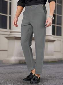 Manfinity Bizformal Naples Men's White Adjustable Waist Straight Leg Slim Fit Dress Pants - Dark Grey - View 4