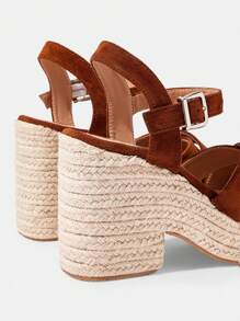 Styleloop Spring/Summer New Open Toe Platform High Heels With Wedge, Thick Espadrille Sole, One-Buckle Strap, Fashionable & Comfortable Roman Sandals For Women - Brown - View 4