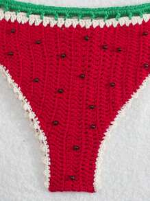 Swim Mod Women Watermelon Pattern Knitted Camisole Top And Matching Swimsuit Cover-Up For Summer Beach Vacation - Multicolor - View 5