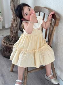 Dazy Kids Baby Girl Summer Elegant Color Block Patchwork Dress - Yellow - View 6