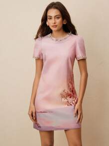 Anewsta Women's Floral Print Round Neck Bubble Short Sleeve Elegant Mini Dress For Summer - Multicolor - View 7