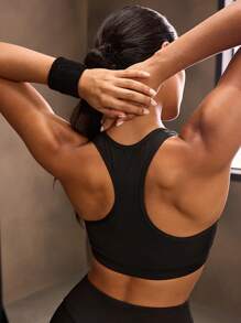 Powerista 女士字母印花交叉后背运动文胸 - 黑色 - 查看 2