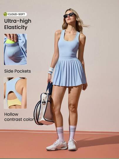 CourtClass Back Cut-Out Fitted Sports Dress, Slimming Women Golf Outfit