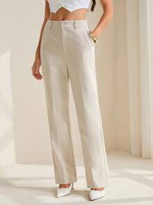 SHEIN Tall 女式纯色口袋直筒商务休闲裤