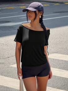 INAWLY Camiseta casual de verano de mujer de unicolor, cuello redondo, manga corta, holgada