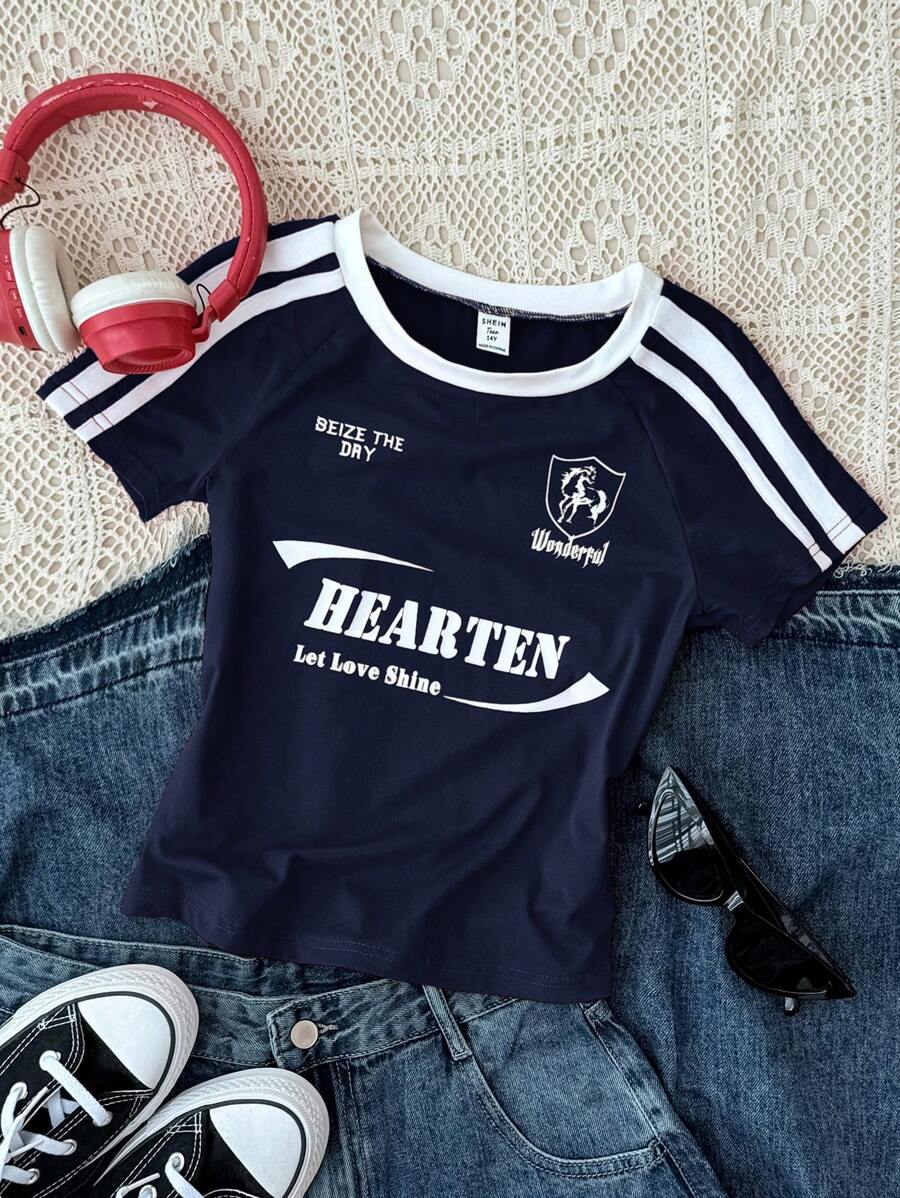 Teen Girls' Navy Slim Fit Crew Neck Contrast Trim T-Shirt, Racing Badge & Letter Graphic Tee For Street Dance Navy Baby Tee Baby Boy T-Shirt Boys Clothes Boys Graphic Tee Toddler Boy Tee Boys Clothes T Shirt Baby Boy Graphic Tee Toddler Boy Navy Tee Boys Navy T-Shirt Baby Boy Tee Boys T Shirt Boys Navy Tee
