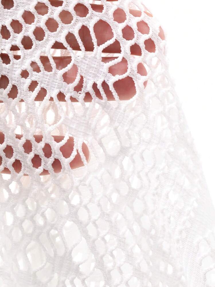 Women's Summer Lace Patchwork Hollow-Out Textured Fabric Round Neck Long Sleeve Open Front Casual Top Vacation