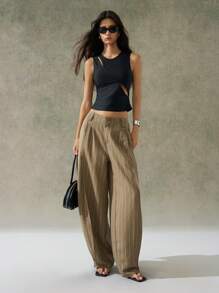 LYSMO 女士竖条纹宽松百褶夏季休闲裤