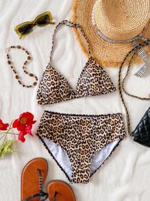 2pcs/Set Leopard Print Teen Girl Swimwears, Casual Vacation Style - Multicolor - View 6
