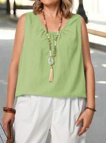 EMERY ROSE Camiseta de tirantes de unicolor de cuello redondo talla grande para verano, vacaciones, regalos para la madre, estilo bohemio, primavera, rave, campo - Verde - Ver 3