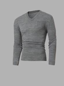 RueChic Men V Neck Rib Knit Solid Regular Sweater - Grey - View 1
