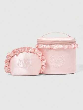 Kawaii Bolsa de cosméticos bordada con conejo de estampado floral 336027, bolsa de aseo portátil y linda con asa, bolsa de almacenamiento de ropa/artículos, monedero con forma de concha, regalo de viaje