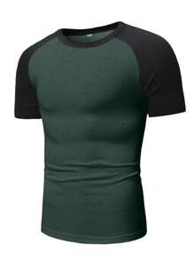 RueChic Camiseta de hombre de 100% algodón con mangas raglán en bloques de color