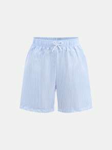 2pcs Boys' Striped Printed Swim Trunks, Woven Fabric Beach Shorts Set, Suitable For Holiday