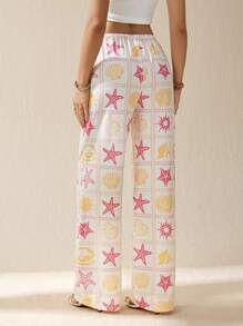 SHEIN Tall Pantaloni lunghi con stampa a stelle marine, vita bassa, adatti per l'estate in vacanza