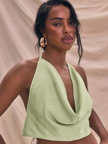 MUSERA Extreme Halter Neck Draped Strappy Linen Top Summer Holiday Vacation Cute Only Sexy Boho Ibiza Fall Carnival Festival Spring - Lime Green - View 4