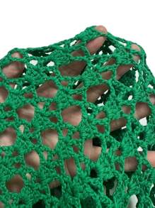 SHEIN Swim Sommer Strand Einfarbiger Cut Out gestrickter Fransen-Rock als Cover-Up