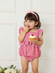 Souflis Souflis Body sin mangas con escote descubierto y volantes para bebé niña, con decoración de volantes en la cintura + Sombrero de cubo