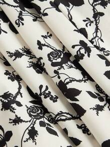 SHEIN MOD Vestido de longitud media con estampado floral y cuello de lazo para mujeres