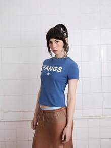 COUREZ 印花缩水短袖T恤/女士夏季穿搭 可爱上衣 可爱夏季上衣 Y2K夏季衬衫 纯棉复古