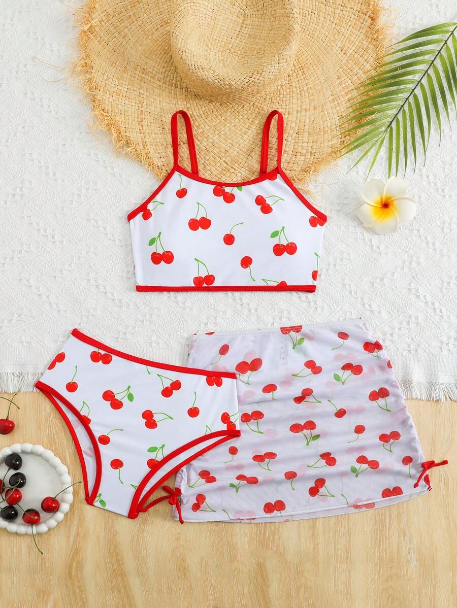 Tween Girls 3pcs Swimsuit Set, Random Print, Separate Pieces - Multicolor - View 1