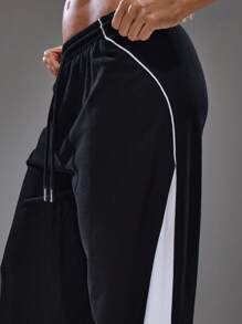 MUSERA Wide Leg Elasticated Stripe Detail Track Joggers , Summer, Streetwear, Y2k, Cool Girl,City Muse Beach Thanksgiving - Black - View 5