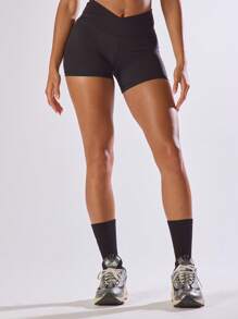 Musera Sport Dipped Waistband Fitted Mini Shorts Active Comfy Workout Gym,Padel, Tennis, Pickleball Gym Fitness - Black - View 7