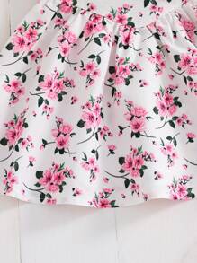 SHEIN Baby Girl Cute Summer Dress,White And Pink Ditsy Floral Color Block Bow Decor Casual Comfy Outfits For Vacation,Daily Leisure And Back To School - Pink - View 5