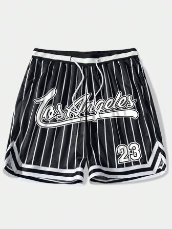 Street Life Women's Plus Size Casual Black & White Patchwork Place Name Print Sports Shorts, Suitable For Spring & Summer