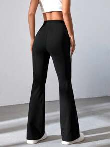 SHEIN EZwear Spring Black Striped Tape Flare Leg Pants