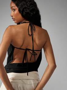 MISSGUIDED 优雅雪纺露背上衣 深 V 领 垂坠前部 夜店派对 俱乐部 舞蹈节场合 露背上衣 - 黑色 - 查看 5