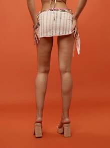 SUMWON WOMEN Ladder Knit Beach Sarong Wrap Skirt Summer Festival Pool Cover Up Resort Wear Knotted Side Beachwear - Cream - View 2