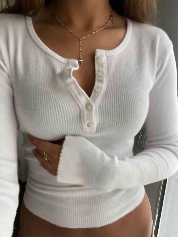 DAZY Tricou slim-fit pentru femei, cu guler rotund, cu fermoar parțial și mânecă lungă, confecționat dintr-un material special, haine de toamnă