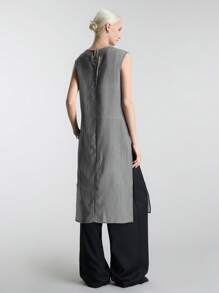 Ontre 2025 女士夏季休闲纯色侧开衩无袖上衣，灰色，休闲都市风，简约时尚，通勤装，优雅简约，教师节礼物，适合夏季、都市度假、海岛度假、海岛音乐节、圣诞节、秋冬新年等场合。 - 黑色 - 查看 2